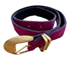 Vintage PINK Waist Belt Size S/M Suede Textured Leather Textured Gold Buckle